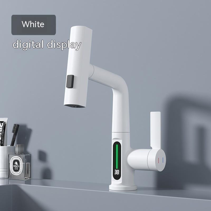 Pull-out basin tap with smart digital display and rotation