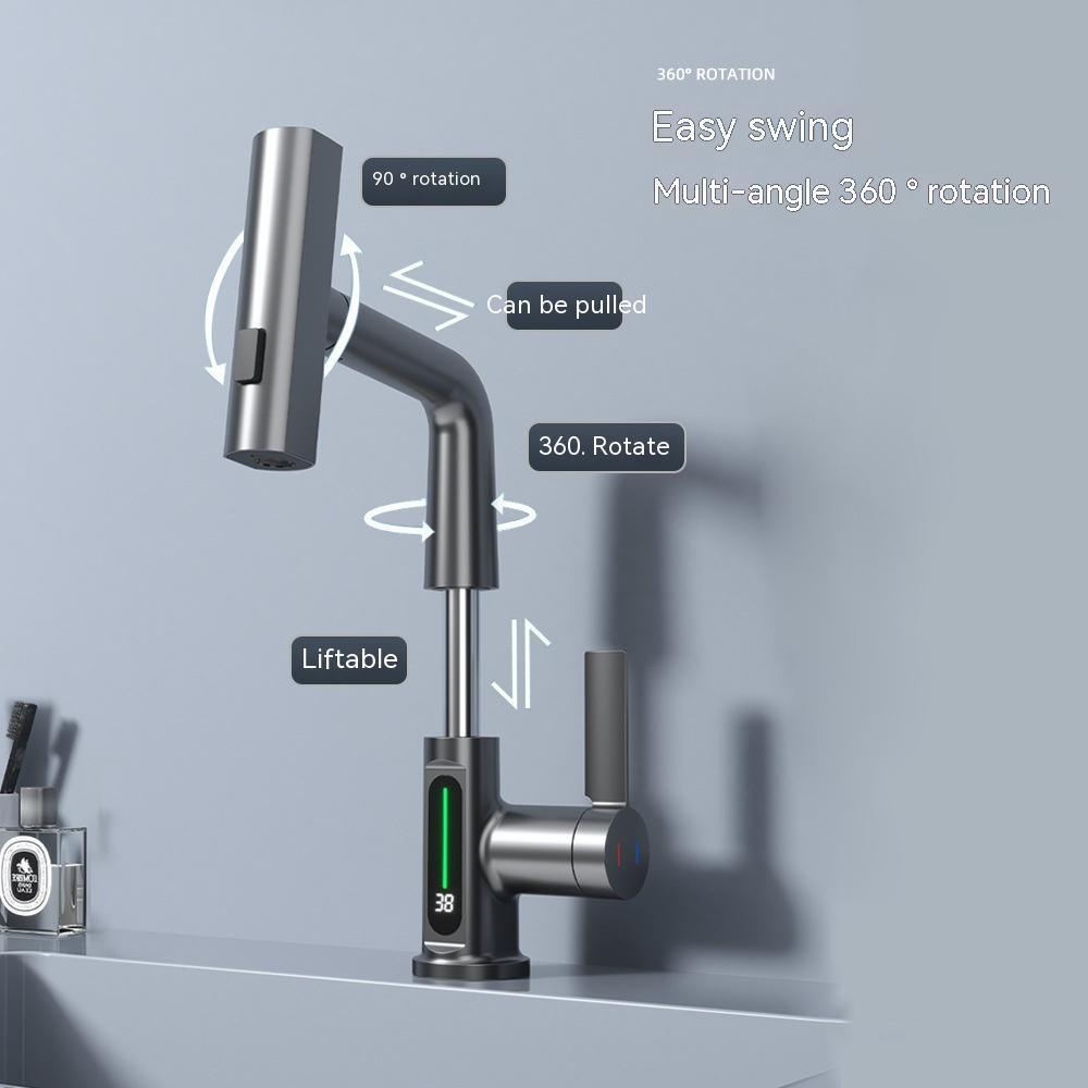 Pull-out basin tap with smart digital display and rotation