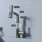 Pull-out basin tap with smart digital display and rotation
