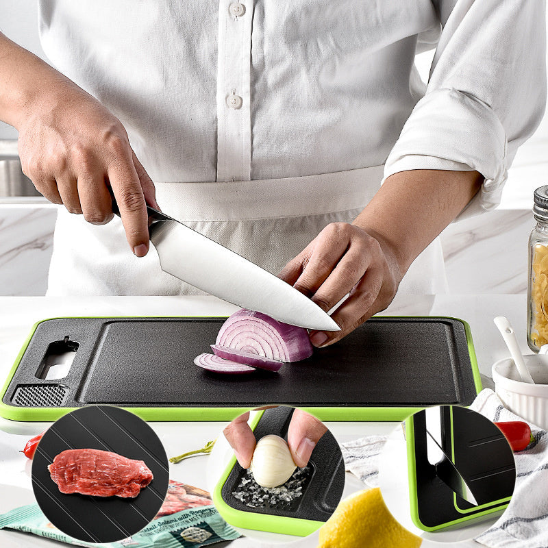 Double-sided cutting board with defrost function